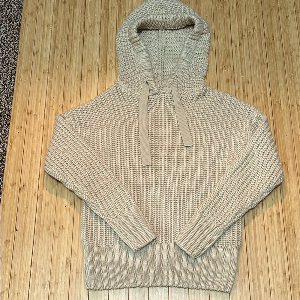 Elegant Beige Knit Hoodie Sweater